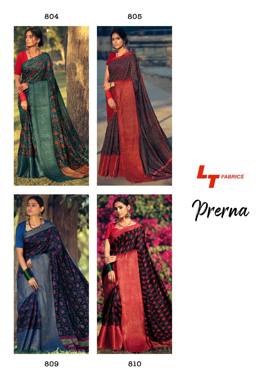 Lt Prerna Fancy Designer Festive Wear Heavy Printed Cotton Silk Sarees Latest Collection
